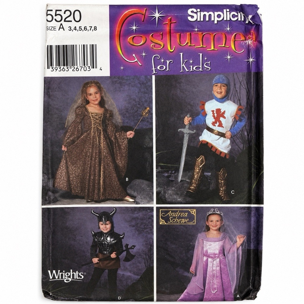 Simplicity 5520 Kids Costume Pattern Princess Knight Viking Medieval Fantasy 3-8